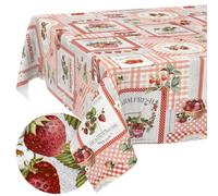 Nappe en Toile cirée - Lavable - Facile d'entretien - Effet Lotus - Nappe de Jardin - Motif Fraises - 200 x 140 cm (rectangulaire)