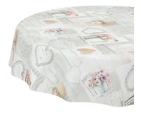 Nappe en Toile cirée - Lavable - Facile d'entretien - Effet Lotus - Nappe de Jardin - Motif Maison de Campagne - Fleurs - 140 cm (Ronde)