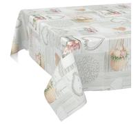 Nappe en Toile cirée - Lavable - Facile d'entretien - Effet Lotus - Nappe de Jardin - Motif Maison de Campagne - 200 x 140 cm (rectangulaire)
