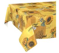 Nappe en Toile cirée - Lavable, Facile d'entretien et imperméable - Effet Lotus - Motif Tournesol - 200 x 140 cm - Bord coupé