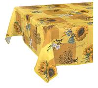 Nappe en Toile cirée - Lavable, Facile d'entretien et imperméable - Effet Lotus - Motif Tournesol - avec Ourlet (bordée) - 200 x 140 cm