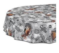 Nappe en Toile cirée - Lavable, Facile d'entretien et imperméable - Effet Lotus - Nappe de Jardin - Café - Ovale - 200 x 140 cm - avec Ourlet (bordée)