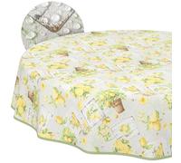 Nappe en Toile cirée Lavable, Facile d'entretien et imperméable, Effet Lotus, pour l'extérieur - Citrons - Ronde - 140 cm - avec Ourlet (bordée)
