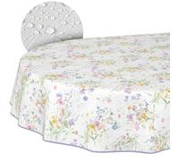Nappe en Toile cirée Lavable, Facile d'entretien et imperméable, Effet Lotus, pour l'extérieur, Le Printemps, Motif Fleurs, Ovale, 200 x 140 cm, avec Ourlet (bordée)