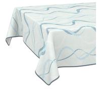Nappe en Toile cirée Lavable, Facile d'entretien et imperméable, Effet Lotus, pour l'extérieur, Table de Jardin, Vagues, Bleue, 200 x 140 cm, avec Ourlet (bordée)