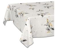 Nappe en Toile cirée Lavable, Facile d'entretien et imperméable, Effet Lotus, pour Table de Jardin, Feuille argentée, 200 x 140 cm, avec Ourlet (bordée)