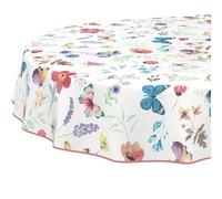 Nappe en Toile cirée Lavable, Facile d'entretien et imperméable, Effet Lotus, pour Table de Jardin, Motif Papillons, Ovale, 160 x 140 cm, avec Ourlet (bordée)