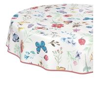 Nappe en Toile cirée Lavable, Facile d'entretien et imperméable, Effet Lotus, pour Table de Jardin, Motif Papillons, Ronde, 140 cm, avec Ourlet (bordée)