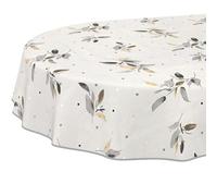 Nappe en Toile cirée Lavable, Facile d'entretien et imperméable, Effet Lotus, pour Table de Jardin, Ovale, 160 x 140 cm, avec Ourlet, bordée