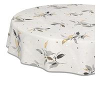 Nappe en Toile cirée Lavable, Facile d'entretien et imperméable, Effet Lotus, pour Table de Jardin, Ronde, 140 cm, avec Ourlet, bordée