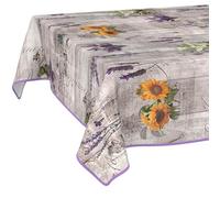 Nappe en Toile cirée - Lavable, Facile d'entretien et imperméable - Effet Lotus - Provence - avec Ourlet (bordée) - 200 x 140 cm