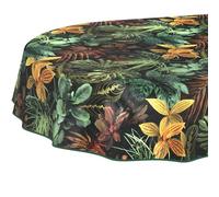 Nappe en Toile cirée - Lavable, Facile d'entretien et imperméable - Effet Lotus - Tropia - Ovale - 160 x 140 cm - avec Ourlet (bordée)