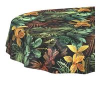 Nappe en Toile cirée - Lavable, Facile d'entretien et imperméable - Effet Lotus - Tropia - Ovale - 220 x 140 cm - Bord coupé