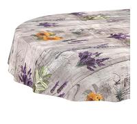 Nappe en Toile cirée Lavable, Facile d'entretien, imperméable, Effet Lotus, Motif Provence, Ovale, 220 x 140 cm, Bord coupé