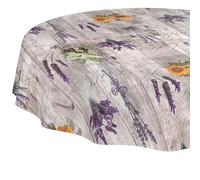 Nappe en Toile cirée Lavable, Facile d'entretien, imperméable, Effet Lotus, Motif Provence, Ronde, 140 cm, Bord coupé