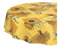 Nappe en Toile cirée Lavable, Facile d'entretien, imperméable, Effet Lotus, Motif Tournesol, Ronde, 140 cm, Bord coupé