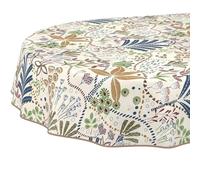 Nappe en Toile cirée - Lavable - Facile d'entretien - Imperméable - Effet Lotus - Nappe de Jardin - Ethnique - Ovale - 200 x 140 cm - avec Ourlet (bordée)