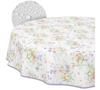 Nappe en Toile cirée Lavable, Facile d'entretien, imperméable, Effet Lotus, pour l'extérieur, Le Printemps, la Table de Jardin, Motif Fleurs, Ronde, 140 cm, avec Ourlet (bordée)