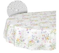 Nappe en Toile cirée Lavable, Facile d'entretien, imperméable, Effet Lotus, pour l'extérieur - Motif Fleurs - Ovale - 180 x 140 cm - Bord coupé