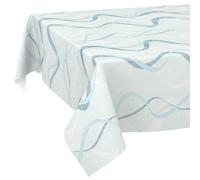 Nappe en Toile cirée Lavable, Facile d'entretien, imperméable, Effet Lotus, pour l'extérieur, Nappe de Jardin, Motif Vagues, Bleue, 140 x 140 cm, Bord coupé