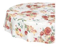 Nappe en Toile cirée Lavable, Facile d'entretien, imperméable, Effet Lotus, pour Table de Jardin, Motif Coquelicots, Ronde, 140 cm, Bord coupé