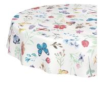Nappe en Toile cirée Lavable, Facile d'entretien, imperméable, Effet Lotus, pour Table de Jardin, Motif Papillons, Ronde, 140 cm, Bord coupé