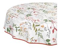 Nappe en Toile cirée Lavable, Facile d'entretien, imperméable, Effet Lotus, pour Table de Jardin, Naturelle, Ronde, 140 cm, avec Ourlet (bordée)