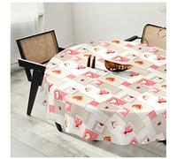 Nappe en toile cirée lavable, Nappe en plastique lisse, ronde, 160 cm, bord coupé, patchwork, cœurs, rose, gris