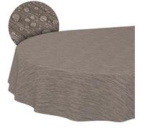 ANRO Nappe en Toile cirée, Lavable, Ovale, Bord coupé, Aspect Textile, Beige, Marron, pour Table de Jardin - 140 x 220 cm