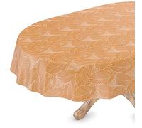 Nappe en toile cirée, lavable, ovale, bord coupé, mathilda, marron clair, beige, facile d'entretien