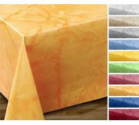 Nappe en toile cirée lavable, ovale, ronde ou rectangulaire - Anti-taches - Pierre de marbre - Découpable - Rectangulaire - 140 x 220 cm - Orange