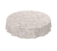 Nappe en Toile cirée Lavable pour Le Jardin, de Forme Ronde, Ovale ou rectangulaire, pour l'intérieur et l'extérieur, Motif Baroque vrillé, Beige-Gris Clair, Ronde, 140 cm, avec Ourlet, Bordure