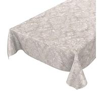 Nappe en Toile cirée Lavable pour Le Jardin, de Forme Ronde, Ovale ou rectangulaire, pour l'intérieur et l'extérieur, Motif Baroque vrillé, Beige-Gris Clair, 160 x 140 cm