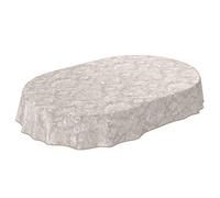 Nappe en Toile cirée Lavable pour Le Jardin, de Forme Ronde, Ovale ou rectangulaire, pour l'intérieur et l'extérieur, Motif Baroque vrillé, Beige-Gris Clair, Ovale, 220 x 140 cm, avec Ourlet, Bordure