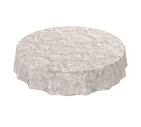 Nappe en Toile cirée Lavable pour Le Jardin, de Forme Ronde, Ovale ou rectangulaire, pour l'intérieur et l'extérieur, Motif Baroque vrillé, Beige-Gris Clair, Ronde, 140 cm