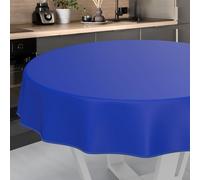 ANRO Nappe en Toile cirée, Lavable, pour Table de Jardin, extérieur et intérieur, Ronde, 100 cm, avec Ourlet, Bleue