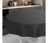 ANRO Nappe en Toile cirée Lavable, pour Table de Jardin, extérieur et intérieur, Ronde, 140 cm, avec Ourlet, Noire