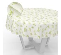 Nappe en Toile cirée Lavable, pour Table de Jardin, extérieur et intérieur, Ronde, Bord coupé, Bambou, 140 cm