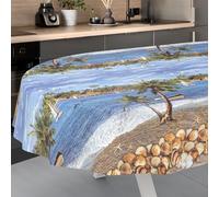 ANRO Nappe en Toile cirée, Lavable, pour Table de Jardin, extérieur, intérieur, Ovale, 240 x 140 cm, Bord coupé, Vacances