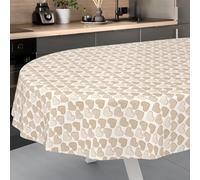 ANRO Nappe en Toile cirée, Lavable, pour Table de Jardin, extérieur, intérieur, Ovale, Bord coupé, Motif cœur Beige, 180 x 140 cm