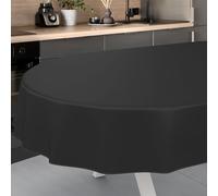 ANRO Nappe en Toile cirée, Lavable, pour Table de Jardin, pour l'extérieur et l'intérieur, Ovale, 160 x 140 cm, avec Ourlet, Noire