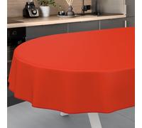 ANRO Nappe en Toile cirée, Lavable, pour Table de Jardin, pour l'extérieur et l'intérieur, Ovale, 160 x 140 cm, avec Ourlet, Rouge