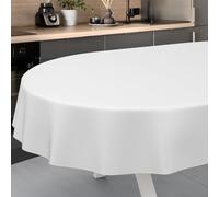 ANRO Nappe en Toile cirée, Lavable, pour Table de Jardin, pour l'extérieur et l'intérieur, Ovale, avec Ourlet, Blanche, 220 x 140 cm