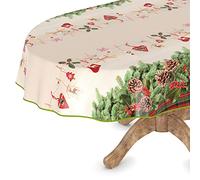 Nappe en toile cirée lavable, rectangulaire, ronde, ovale, avec ourlet, motif couronne de Noël, 140 x 200 cm