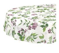 Nappe en Toile cirée - Lavanda - Lavable - Facile d'entretien - Imperméable - Effet Lotus - Nappe de Jardin - Ovale - 220 x 140 cm - Bord coupé