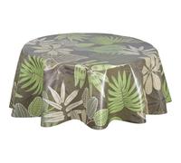 Nappe en toile cirée ronde motifs jungle MALLORCA - Diam. 135 cm - Kaki