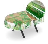 Nappe en toile cirée transparente - Film de protection de table - Motif imprimé - 0,15 mm d’épaisseur - Exotisme - Ovale - 140 x 180 cm - Bord coupé - Rond - Ovale - Rectangulaire