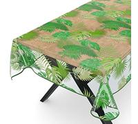 Nappe en toile cirée transparente - Film de protection de table - Motif imprimé - 0,15 mm d’épaisseur - Exotisme - 200 x 140 cm - Avec ourlet - Rond - Ovale - Rectangulaire