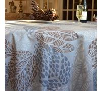 Nappe enduite Feuilles Gris Beige - Ovale 160x200cm Fleur de Soleil