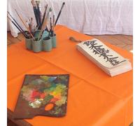 Nappe enduite Unie orange - Ronde diam 160cm Fleur de Soleil